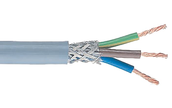 Câble de commande Blindé RS PRO, 3 x 0,75 mm², 18 AWG, gaine en Chlorure de polyvinyle PVC, Gris, 50m