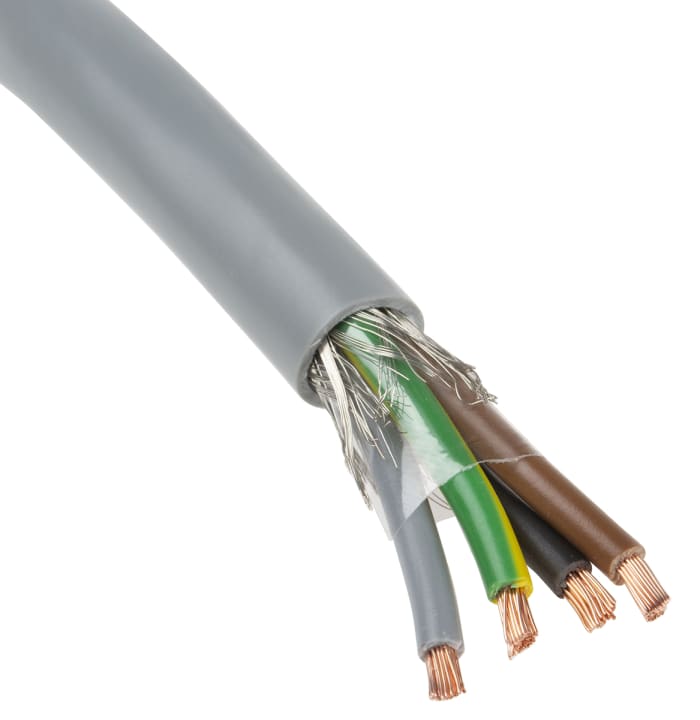 Câble de commande Blindé RS PRO, 4 x 2,5 mm², 13 AWG, gaine en Chlorure de polyvinyle PVC, Gris, 50m