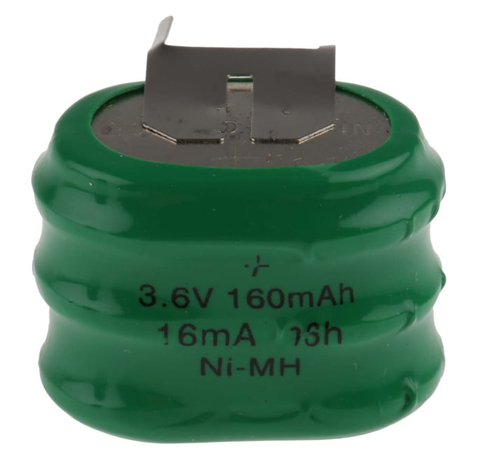 RS PRO 3/V 160H 3.6V NiMH Button Rechargeable Battery, 160mAh