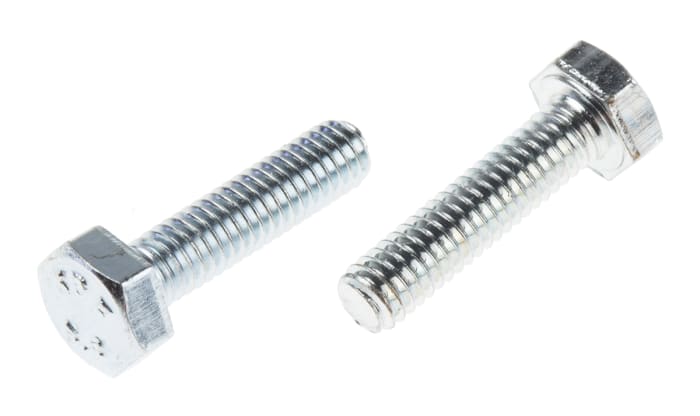 RS PRO Bright Zinc Plated Steel Hex, Hex Bolt, M4 x 16mm