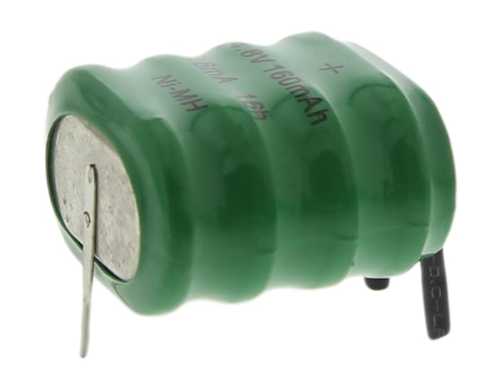 RS PRO 4/V 160H 4.8V NiMH Button Rechargeable Battery, 160mAh