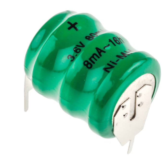 Pile bouton rechargeable RS PRO 3.6V, 80mAh, 15.5mm, NiMH, 3/V 80H
