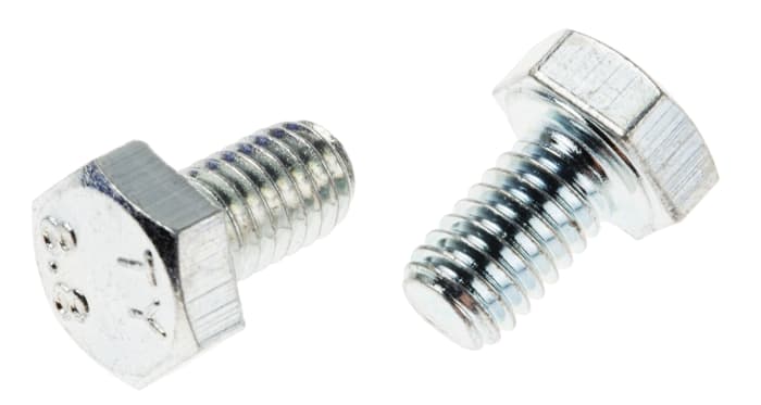 RS PRO Bright Zinc Plated Steel Hex, Hex Bolt, M6 x 10mm