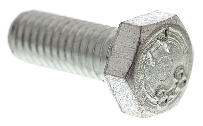 RS PRO Bright Zinc Plated Steel Hex, Hex Bolt, M6 x 16mm