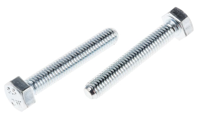 RS PRO Bright Zinc Plated Steel, Hex Bolt, M5 x 30mm