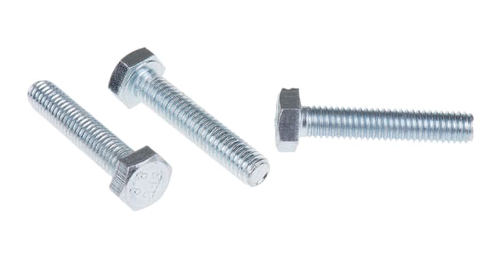 RS PRO Bright Zinc Plated Steel Hex, Hex Bolt, M6 x 30mm