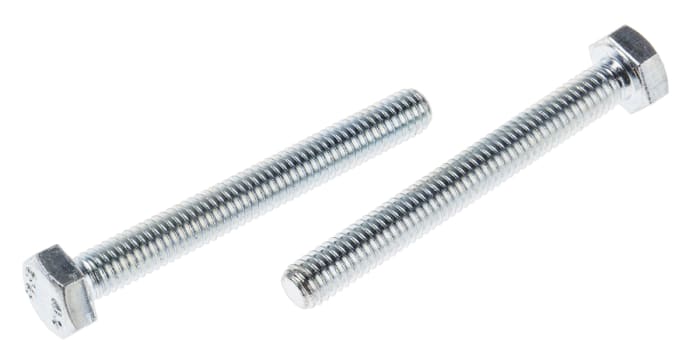 RS PRO Bright Zinc Plated Steel, Hex Bolt, M6 x 50mm