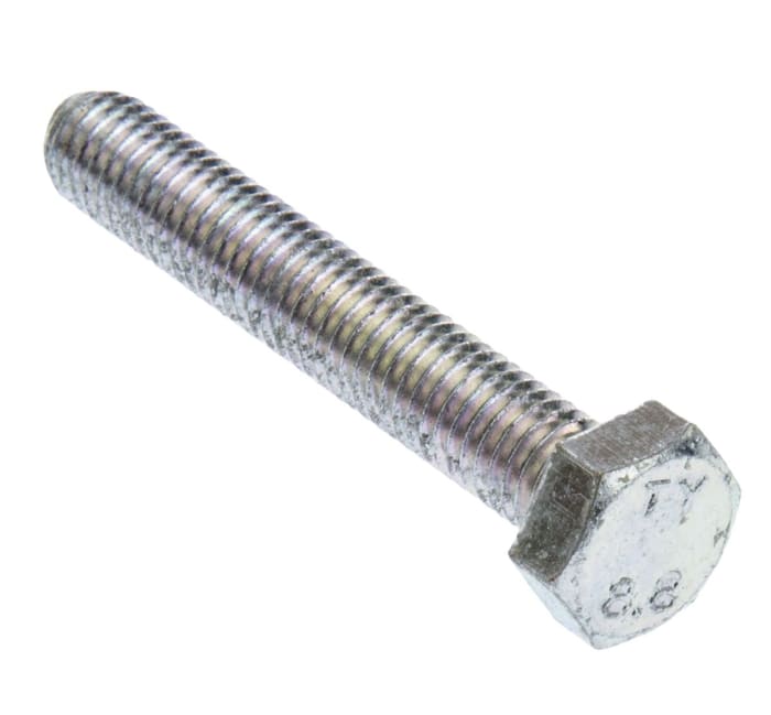 RS PRO Bright Zinc Plated Steel, Hex Bolt, M8 x 50mm