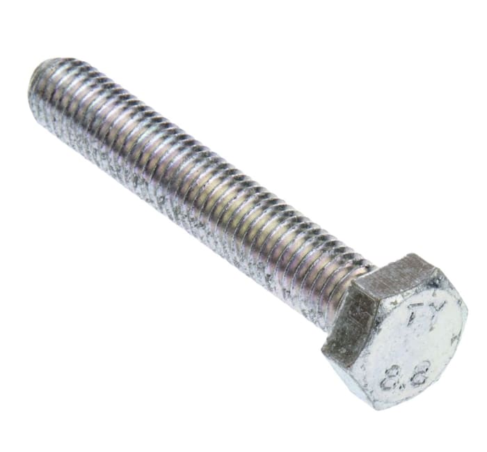 RS PRO Bright Zinc Plated Steel Hex, Hex Bolt, M8 x 50mm