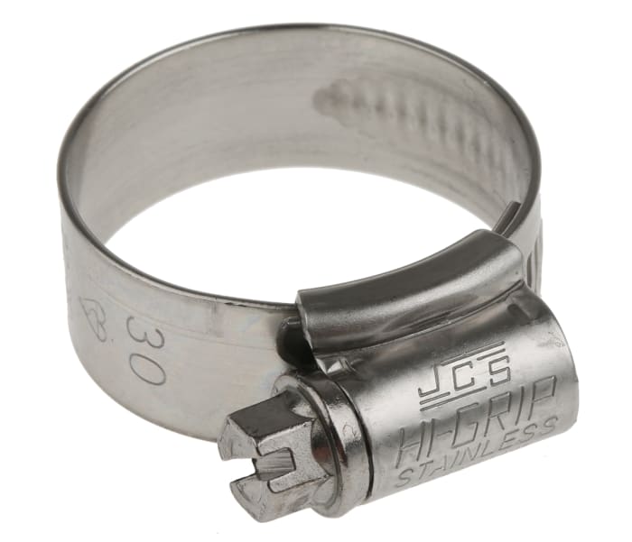 Abrazadera de tornillo sin fin HI-GRIP de Acero Inoxidable, Ø int. 22 → 30mm, anch. 13mm, accionador hex.