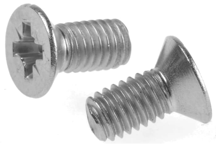 Tornillo de cabeza avellanada con huella Pozi RS PRO M6 x 12.0mm, paso de rosca 1.0mm, de Acero Inoxidable