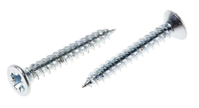 RS PRO Pozidriv Countersunk Steel Wood Screw, Bright Zinc Plated, No. 6 Thread, 1in Length