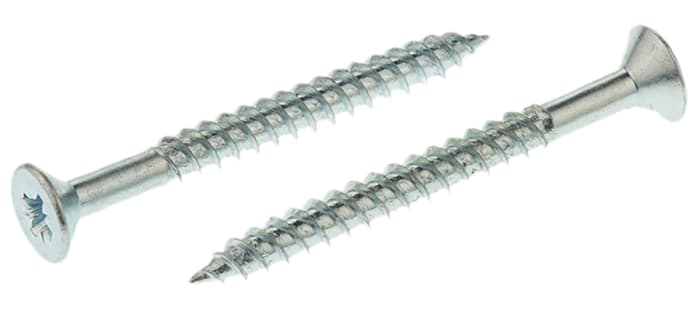 RS PRO Pozidriv Countersunk Steel Wood Screw, Bright Zinc Plated, No. 10 Thread, 2in Length