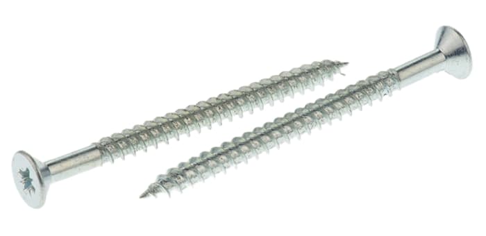RS PRO Pozidriv Countersunk Steel Wood Screw, Bright Zinc Plated, No. 10 Thread, 2.1/2in Length