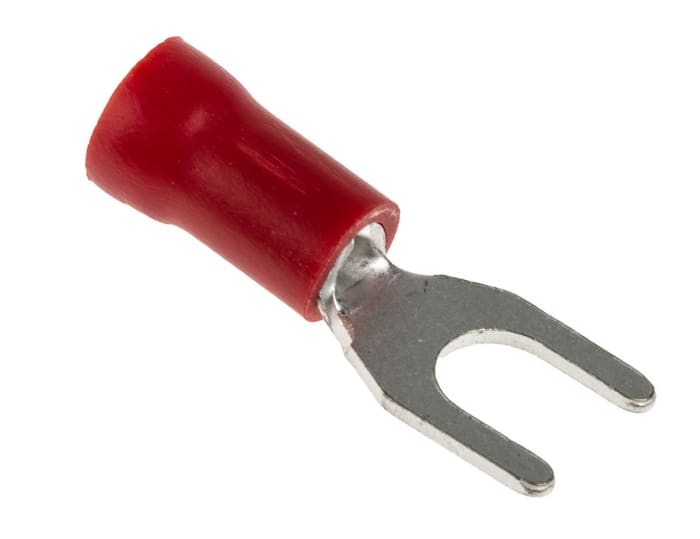 RS PRO Insulated Crimp Spade Connector, 0.5mm² to 1.5mm², 22AWG to 16AWG, M4 Stud Size Vinyl, Red