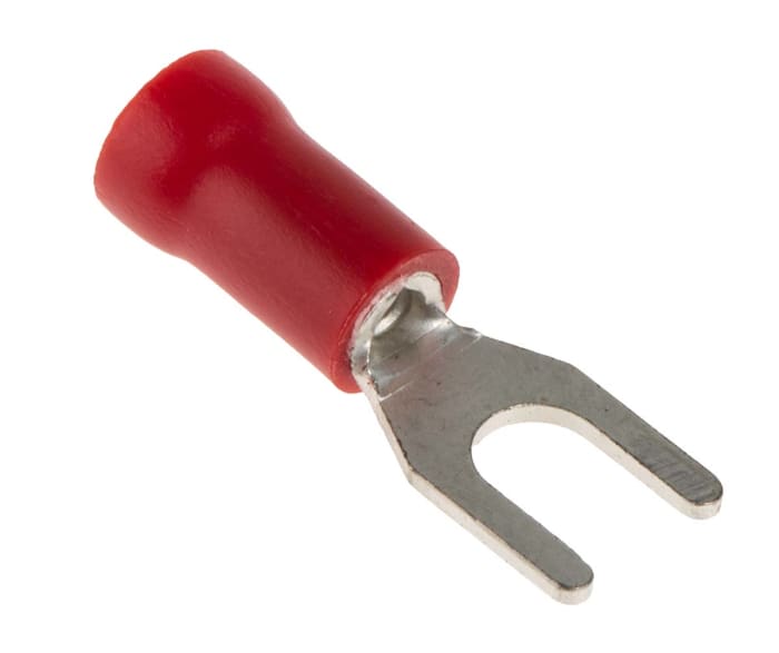 RS PRO Insulated Crimp Spade Connector, 0.5mm² to 1.5mm², 22AWG to 16AWG, M3.5 Stud Size Vinyl, Red
