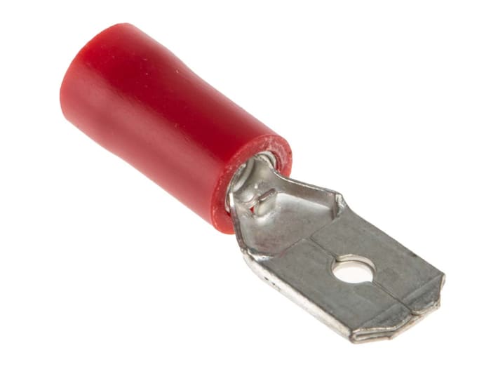 RS PRO Red Insulated Male Spade Connector, Tab, 6.35 x 0.8mm Tab Size, 0.5mm² to 1.5mm²