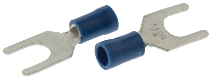 RS PRO Insulated Crimp Spade Connector, 1.5mm² to 2.5mm², 16AWG to 14AWG, M6 Stud Size Vinyl, Blue