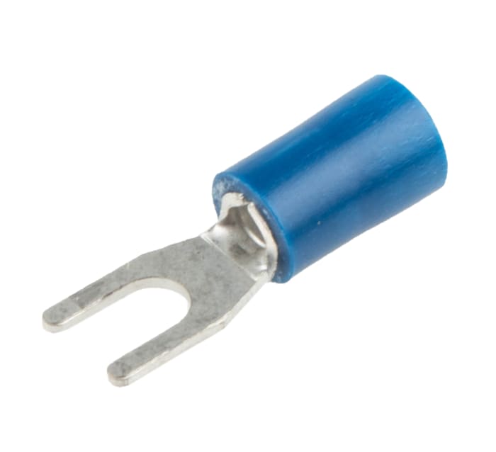 RS PRO Insulated Crimp Spade Connector, 1.5mm² to 2.5mm², 16AWG to 14AWG, M3.5 Stud Size Vinyl, Blue