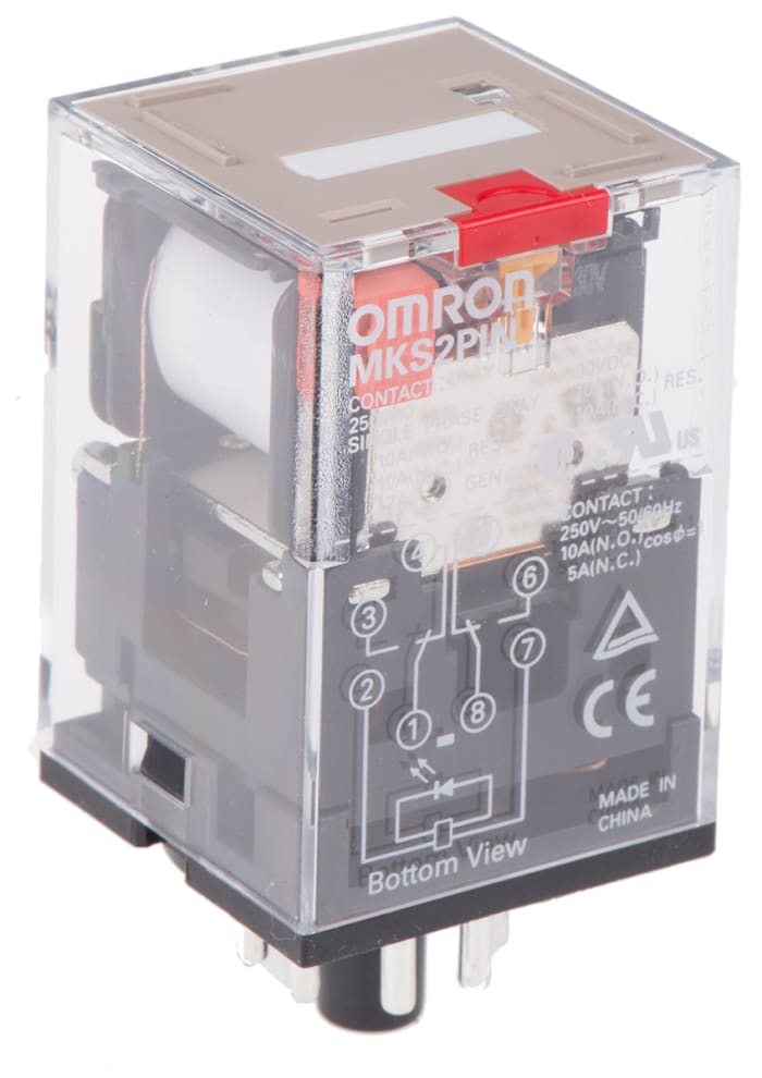 Relé de potencia sin enclavamiento Omron MKS de 2 polos, DPDT, bobina 230V ac, 10A, enchufable