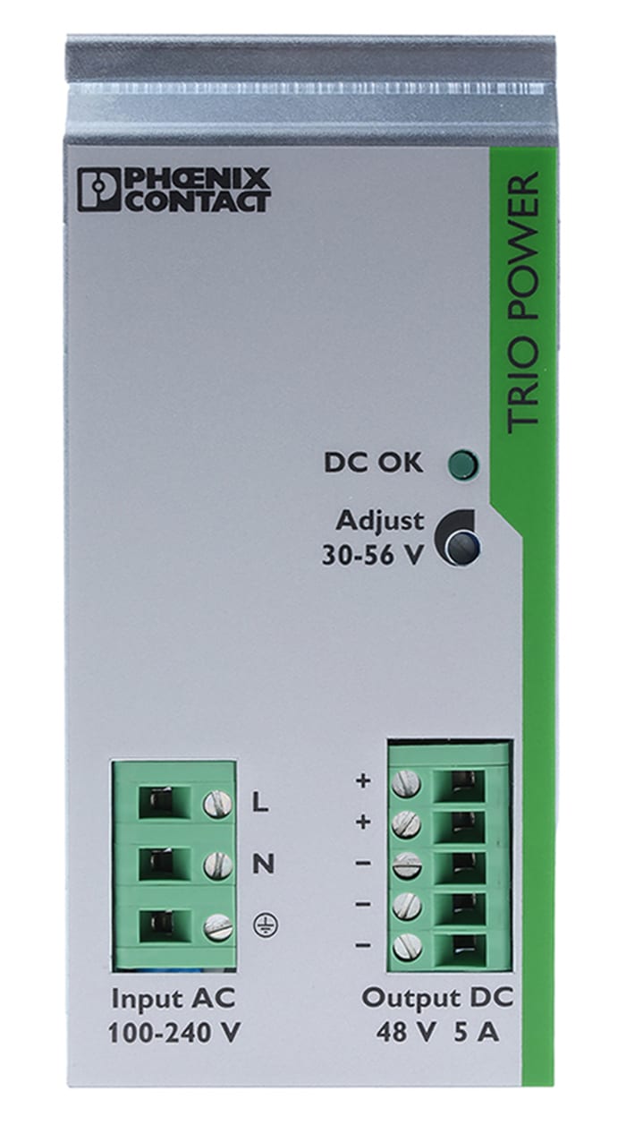 Phoenix Contact TRIO POWER Switched Mode DIN Rail Power Supply, 85 → 264V ac ac Input, 48V dc dc Output, 5A