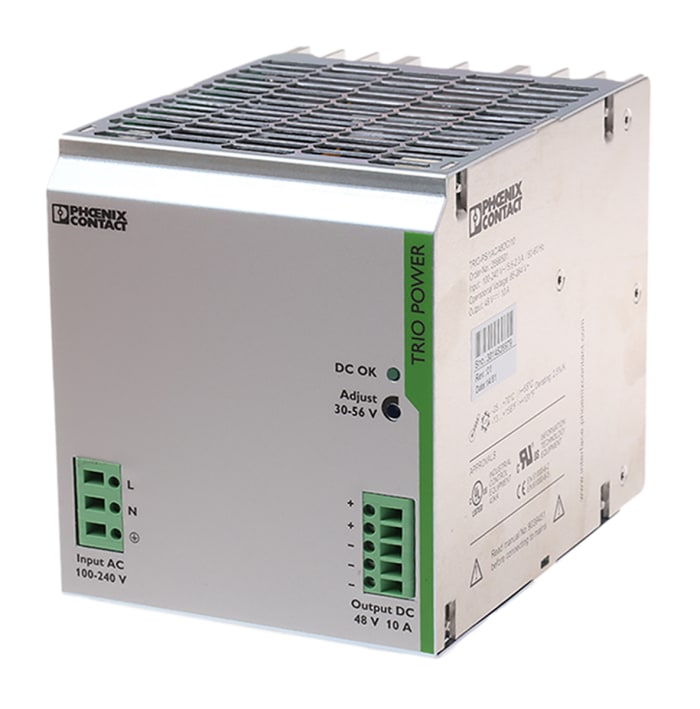 Alimentation pour rail DIN Phoenix Contact, série TRIO-PS/1AC/48DC/10, 48V c.c.out 10A, 480W