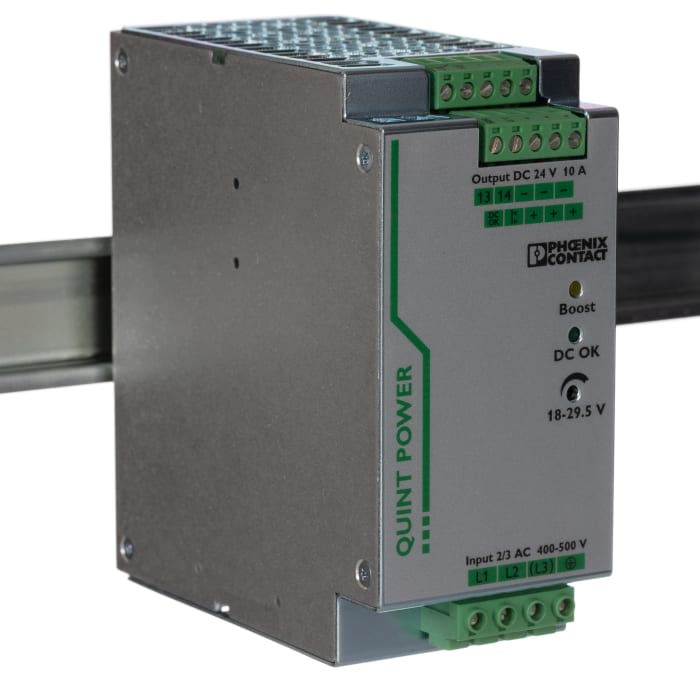 Phoenix Contact QUINT POWER Switched Mode DIN Rail Power Supply, 400V ac ac Input, 24V dc dc Output, 10A Output, 240W
