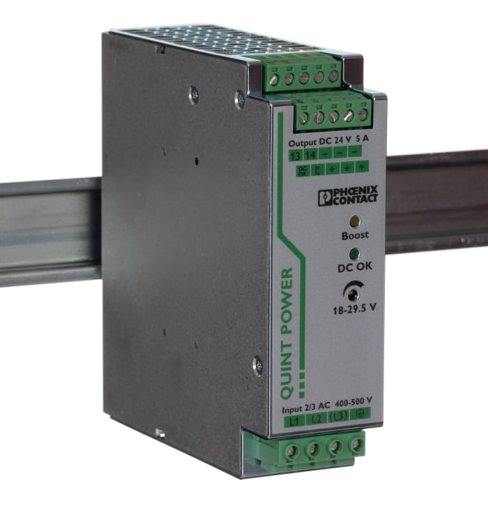 Phoenix Contact QUINT POWER Switched Mode DIN Rail Power Supply, 400V ac ac Input, 24V dc dc Output, 5A Output, 120W