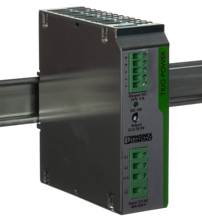 Phoenix Contact TRIO POWER Switched Mode DIN Rail Power Supply, 400V ac ac Input, 24V dc dc Output, 5A Output, 120W
