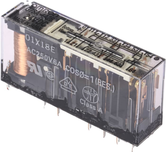 Relé con contactos de guía forzada Omron G7S, 4PST, DPST, bobina 24V dc, 6A, montaje en PCB