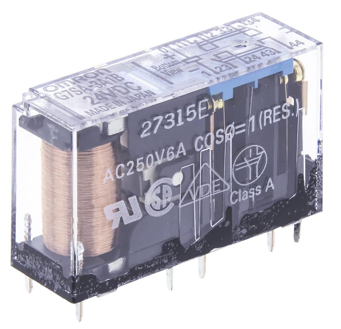 Omron PCB Mount Force Guided Relay, 24V dc Coil Voltage, 4 Pole, 3PST, SPST