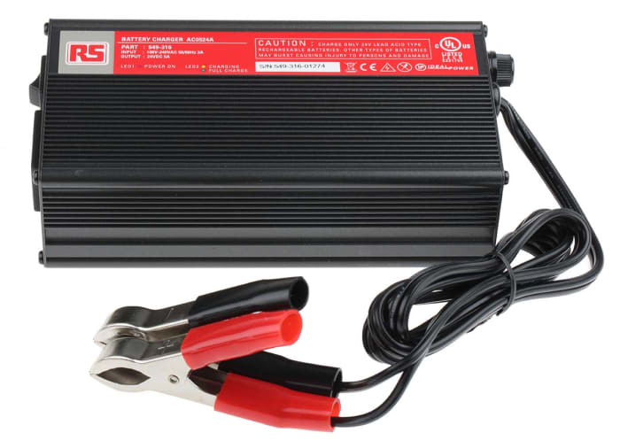 RS PRO Battery Charger For Lead Acid 2 Cell 24V 5A with EU, UK plug