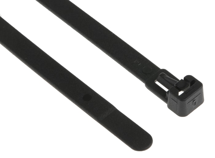 HellermannTyton Cable Tie, Releasable, 150mm x 7.6 mm, Black Polyamide 6.6 (PA66), Pk-100