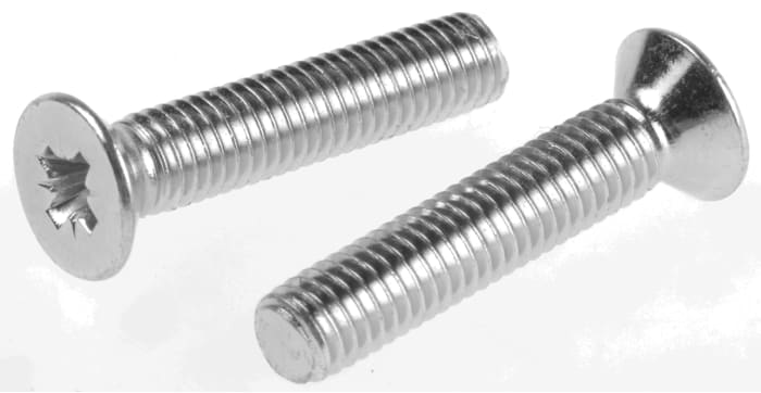 RS PRO Pozi M5 Countersunk Steel Machine Screws DIN 965 x 25.0mm