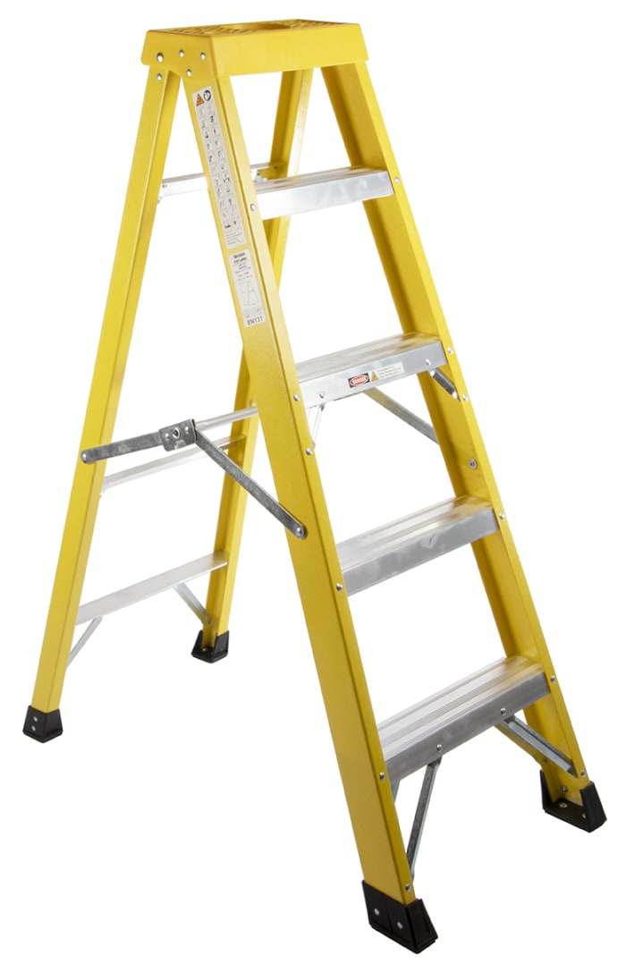RS PRO Fibreglass 5 steps Step Ladder, 1.33m platform height