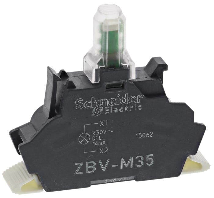 Bloque de luces Schneider Electric ZBVM35, LED, Verde, 230V, terminal Abrazadera de tornillo