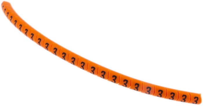 HellermannTyton Helagrip Slide-On Cable Marker, Black, Pre-printed "3", 3 mm Cable Orange, 1 mm Cable, 901-10347