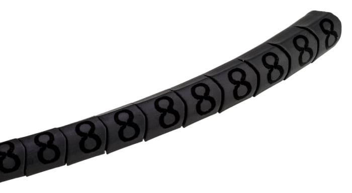 HellermannTyton Helagrip Slide On Cable Markers, Black on Grey, Pre-printed "8", 1 → 3mm Cable, 901-10352