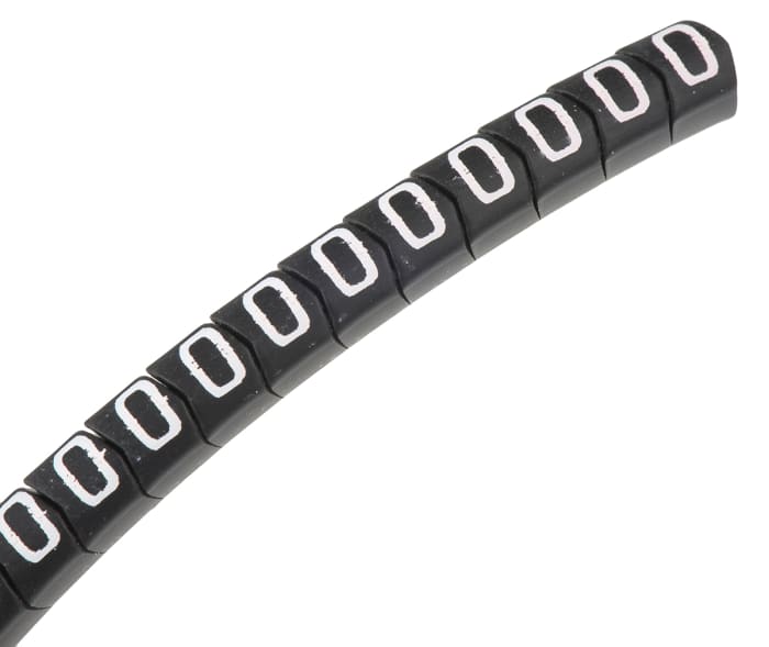 HellermannTyton Helagrip Slide On Cable Markers, White on Black, Pre-printed ""0"", 2 → 5mm Cable, for Cables &