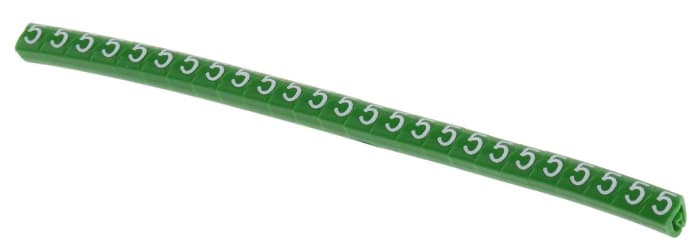 HellermannTyton Helagrip Slide-On Cable Marker, White, Pre-printed "5", 5 mm Cable Green, 2 mm Cable, 901-10361