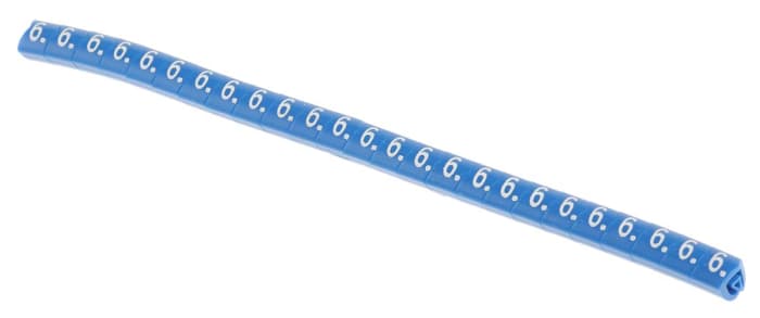 HellermannTyton Helagrip Slide On Cable Markers, White on Blue, Pre-printed "6", 2 → 5mm Cable, 901-10362