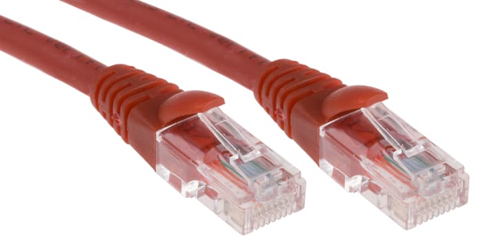 RS PRO, 1m Cat5e, Red RJ45 to Male RJ45 Male, U/UTP Unshielded, Terminated LSZH Sheath