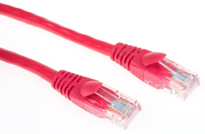 RS PRO, 10m Cat5e, Red RJ45 to Male RJ45 Male, U/UTP Unshielded, Terminated PVC Sheath