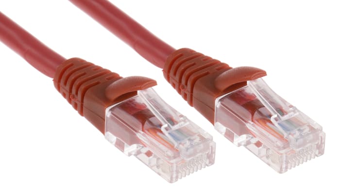 RS PRO, 10m Cat5e, Red RJ45 to Male RJ45 Male, U/UTP Unshielded, Terminated LSZH Sheath