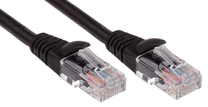 RS PRO, 2m Cat5e, Black RJ45 to Male RJ45 Male, U/UTP Unshielded, Terminated LSZH Sheath