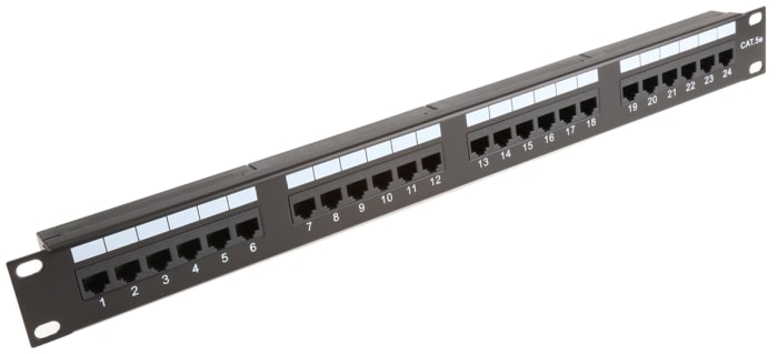 Propojovací pole RJ Cat5e, počet portů: 24 RJ45 UTP 1U barva Černá RS PRO
