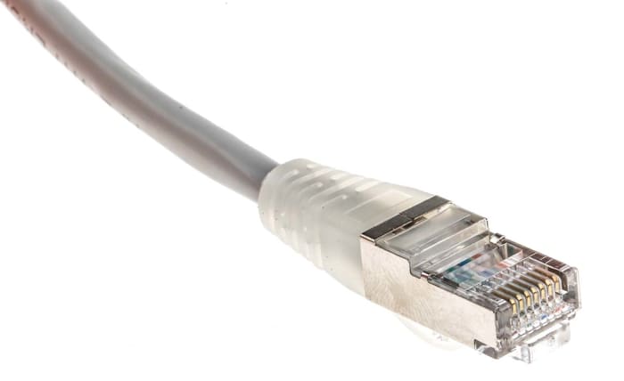 RS PRO, 1m Cat5e, Grey RJ45 to Male RJ45 Male, F/UTP Shielded, Terminated PVC Sheath