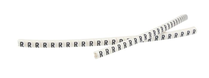 HellermannTyton Helagrip Slide-On Cable Marker, Black, Pre-printed "R", 3 mm Cable White, 1 mm Cable, 901-10376