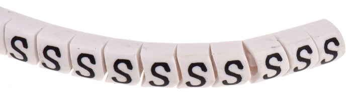 HellermannTyton Helagrip Slide-On Cable Marker, Black, Pre-printed "S", 5 mm Cable White, 2 mm Cable, 901-10383