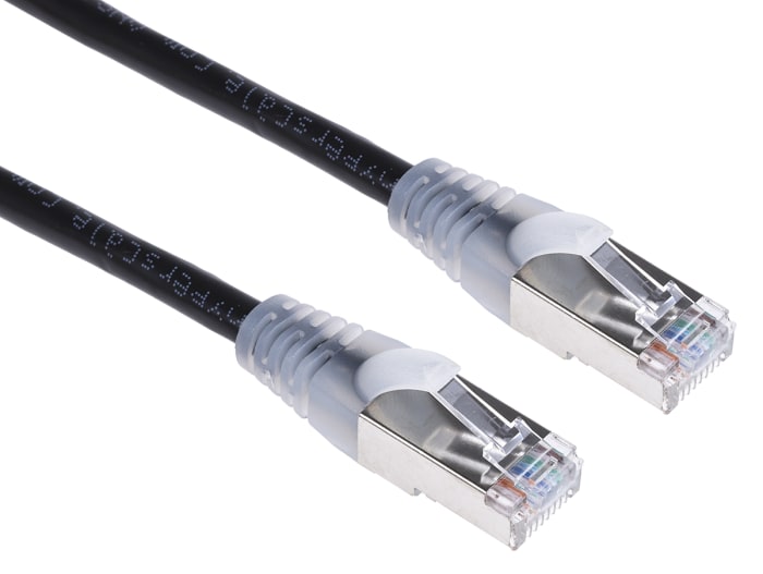 RS PRO, 2m Cat5e, Black RJ45 to Male RJ45 Male, F/UTP Shielded, Terminated PVC Sheath